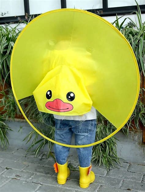 1pc Hooded Cartoon Yellow Duck/Flying Saucer Poncho Rain Jacket, Random ...