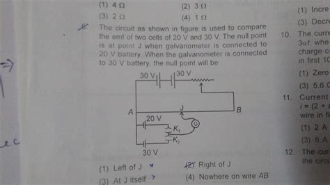 The circuit as shown in figure is used to compare the emf of two cells ...