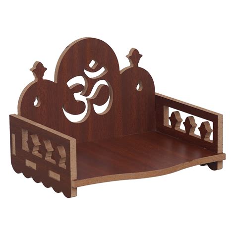 eCraftIndia Brown Om Symbol Decorative Wooden Temple for Home Office,