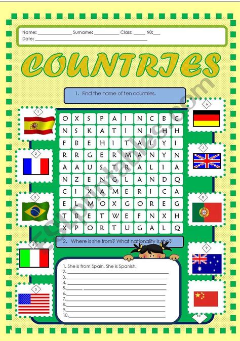 Countries Worksheet 的图像结果
