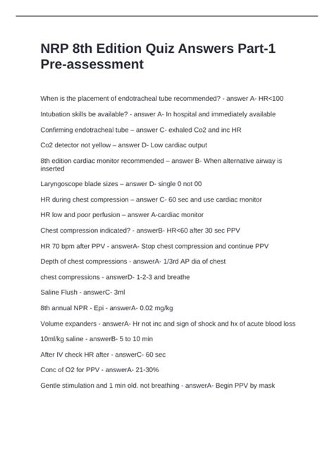 NRP 8th Edition Quiz Answers Part-1 Pre-assessment Questions and ...