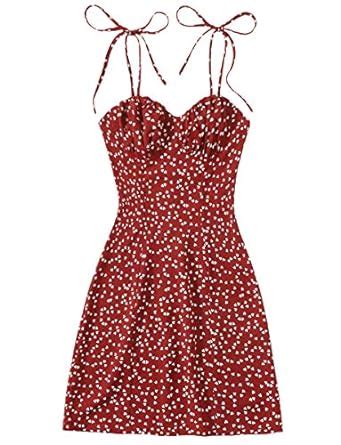 Buy Romwe Women's Boho Floral Print Knot Spaghetti Strap Mini Cami ...