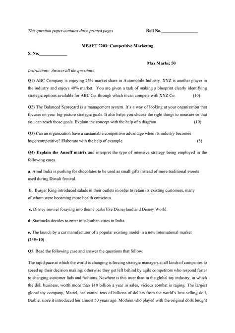 7203 Competitive marketing - This question paper contains three printed ...