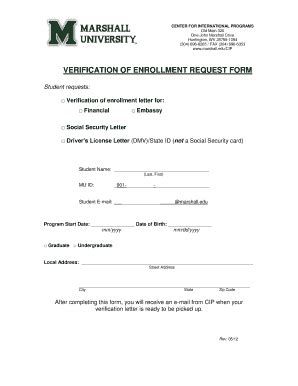 Fillable Online marshall VERIFICATION OF ENROLLMENT REQUEST FORM ...