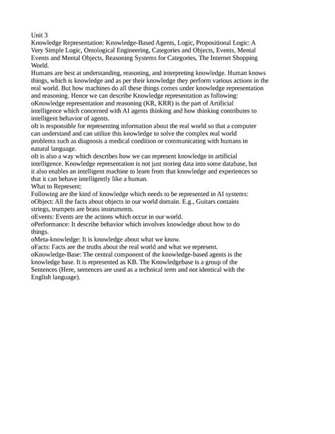 Untitled 1 - Unit 3 Knowledge Representation: Knowledge-Based Agents ...