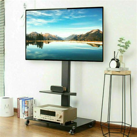Height Adjustable Tall Floor TV Stand Mount Portable TV Cart Freestand ...