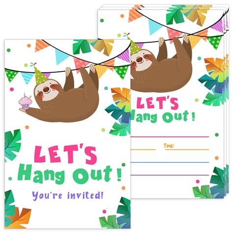 Sloth Kids Birthday or Slumber Party Invitations, Baby Shower Invite ...