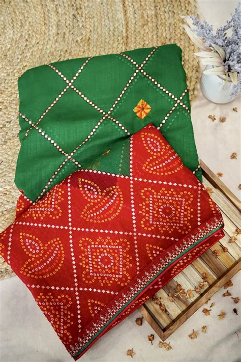 RED WITH GREEN COLOR CHIFFON SAREE