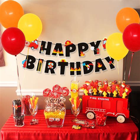 Fire Truck Birthday Party Supplies Fireman Banner Cake Topper ...