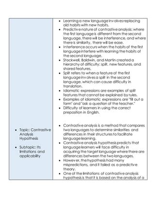 Image result for Contrastive Analysis Hypothesis Second Language