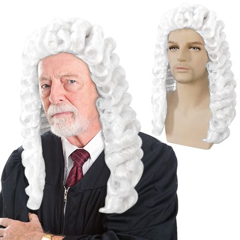 Amazon.com: Anogol Free Hair Cap+ White Judge Wig Men Barristers Wig ...