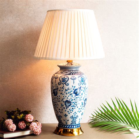 Asian Antique Blue-White Ceramic Table Lamp | Dekor Company
