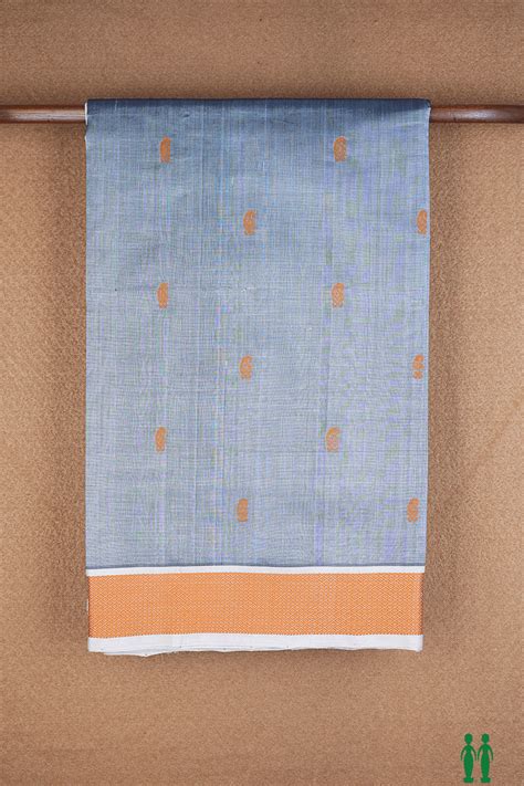 Paisley Buttas Stone Blue Traditional Silk Cotton Saree – Sundari Silks