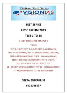 Vision Ias Upsc Prelim Test Series 2023 Test 1to15 Photocopy: Buy ...