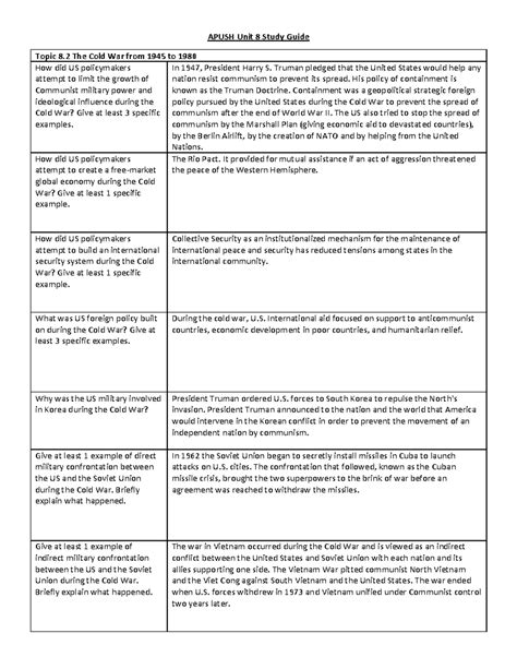 Apush Unit 8 Study Guide - APUSH Unit 8 Study Guide Topic 8 The Cold ...