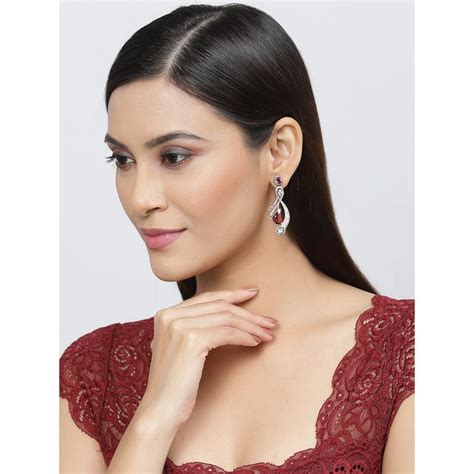 Buy ZENEME Rose Gold Gunmetal Toned Red American Diamond Quirky Studs ...