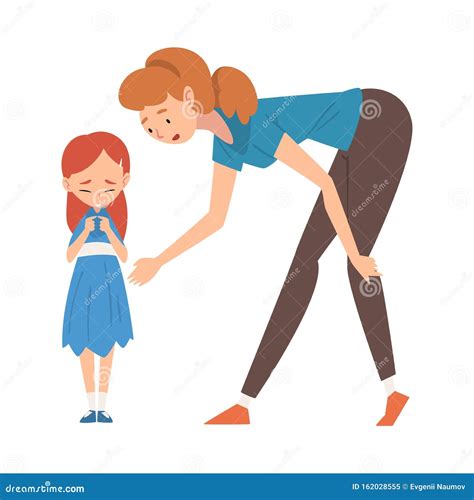 Dad Comforting Her Daughter, Father Caring For Child Squatting In Front ...