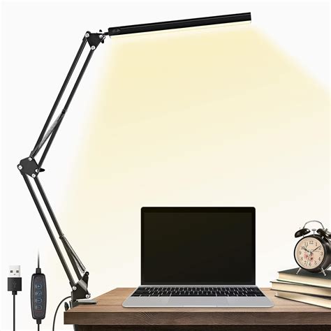 Buy HANUET LED Desk Lamp, Metal Swing Arm Desk Lamp with Clamp, 3 Modes ...