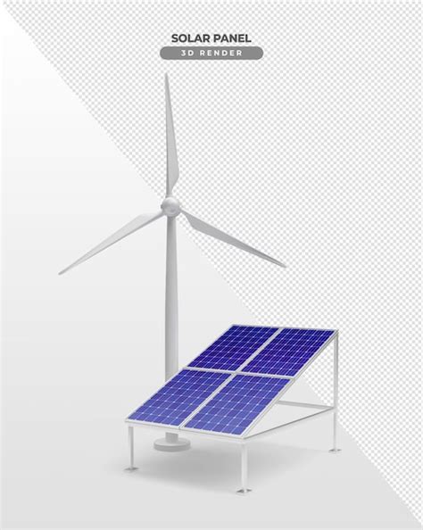Solar power boards with wind power tower 3d realistic render | Free PSD
