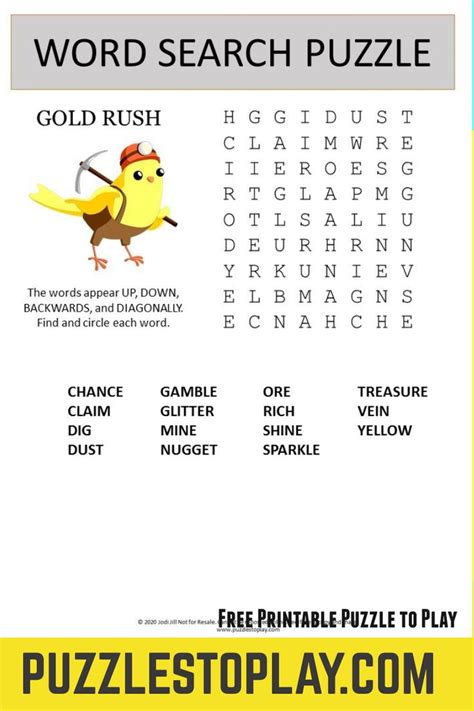 Gold Rush Word Search Puzzle | Word search puzzle, Free word search ...