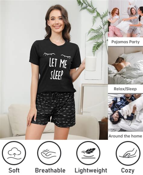 Womens Short Sleeve Pajama Sets with Shorts 2 Piece Round Neck Women's ...