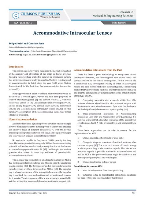 Accommodative Intraocular Lenses-Crimson Publishers | PDF