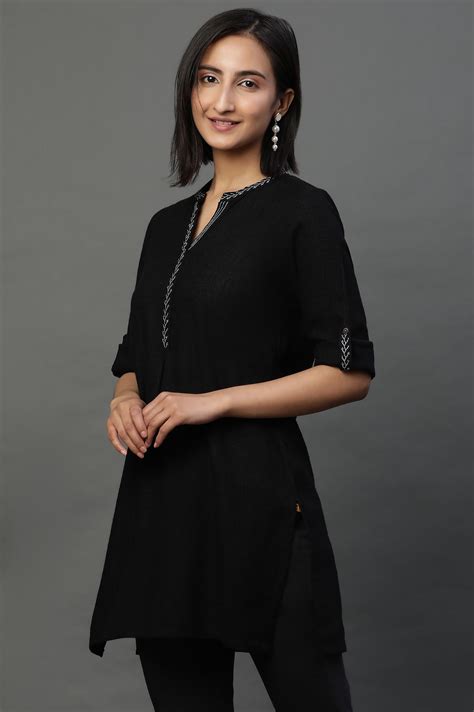 Buy Black Sequined Short Fusion Kurti Online for Woman | Shop for Aurelia