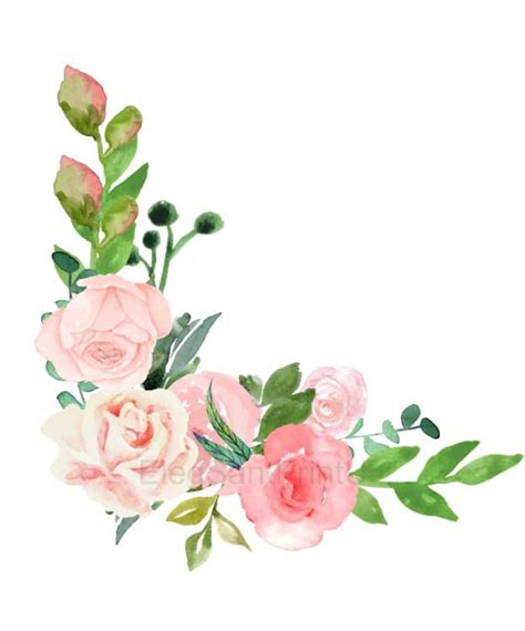 Blush Pink Roses Clip Art Corner Arrangement Roses Greenery Blush ...