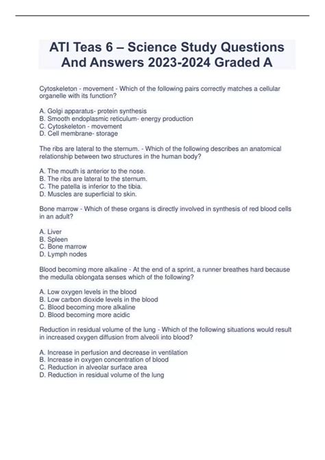 ATI Teas 6 – Science Study Questions And Answers Graded A - ATI Teas 6 ...