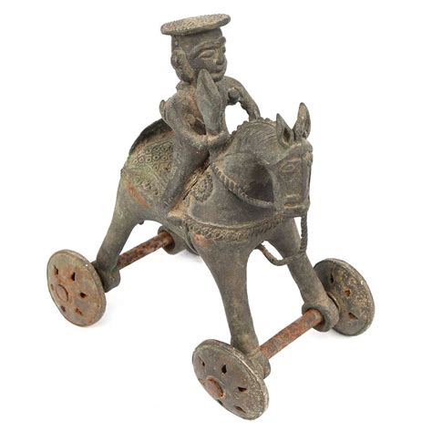 Indian Temple Soldier & Horse On Wheels