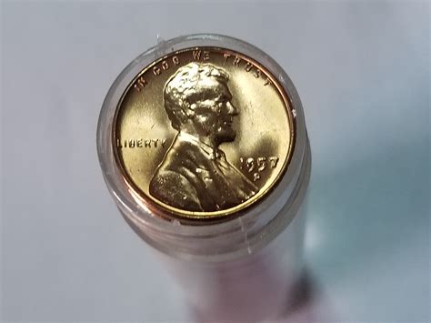 1957 D Lincoln cent Wheat Penny original Roll gem uncirculated red 50 ...