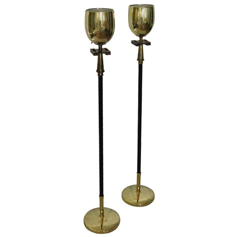Stiffel Pair of Brass Torchere Floor Lamps with Greek Key Design 1940s ...