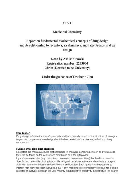 CIA 1 Medicinal Chemistry Report: Drug Design & Receptor Dynamics - Studocu