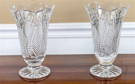 PAIR WATERFORD CUT CRYSTAL "SEAHORSE" VASES #49227 | Auctionninja.com