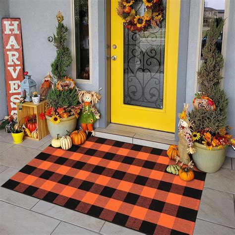 Amazon.com : KIMODE Fall Outdoor Rug Buffalo Plaid Orange and Black 3 ...