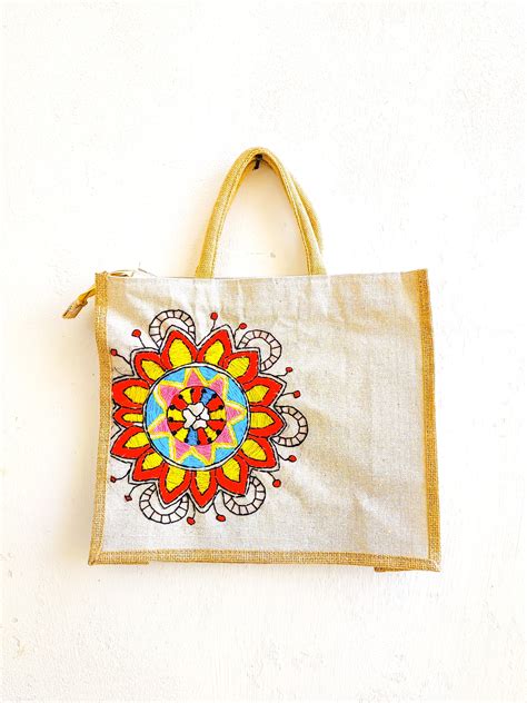 Mandala floral Jute Tote Bag (Hand Embroidered) – Comic Tree