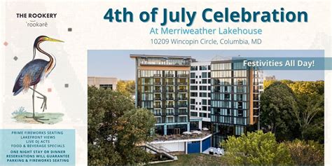 4th of July Fireworks Celebration at Merriweather Lakehouse!, 10209 ...
