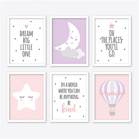 Sweet Dreams Baby Girl Room Illustrated Nursery Wall Art Frame Set For ...