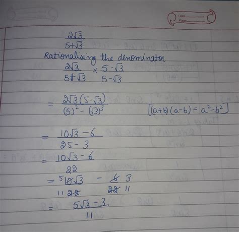 rationalize the denominator 2√3 /5+√3 - Brainly.in