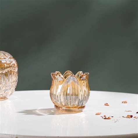 Tulip Glass Tea Light Candle Holder Amber Online - Premium Candle ...