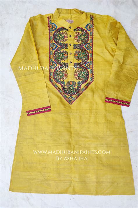 Yellow Lotus Hand-painted Handloom Men's Tussar Silk Kurta – MADHUBANI ...