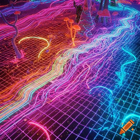 Abstract art with trails, neon, wavy grids, rainbows, stripes ...