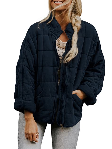 Kiapeise Women Dolman Lightweight Quilted Jackets Long Sleeve Zip Up ...
