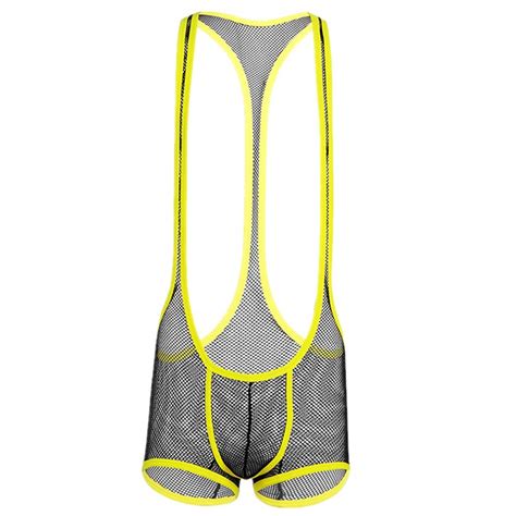 Buy iEFiEL Mens One-Piece Fishnet Mesh See-Through Wrestling Singlet ...
