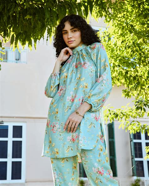 Karaj Jaipur Ocean Blue Turtle Neck Co-Ord Set