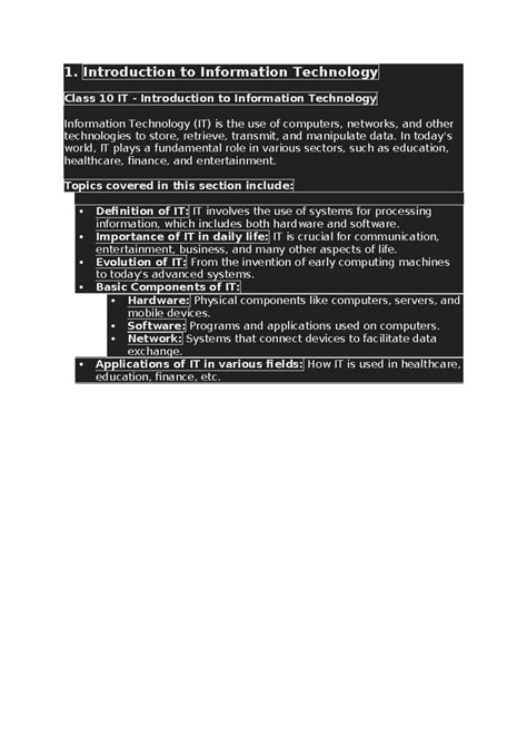 Class 10 IT: Intro to Information Technology Overview - Studocu