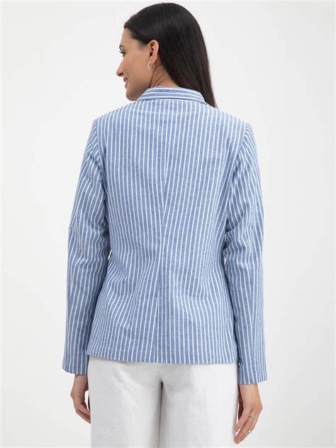 Buy Blue Linen Single Breasted Blazer Online | FableStreet
