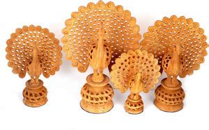 Craft Trade Brown Wooden Undercut Dancing Peacock (Set of 4) Decorative ...