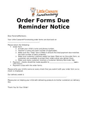 Reminder... Order s Are Due! Doc Template | pdfFiller