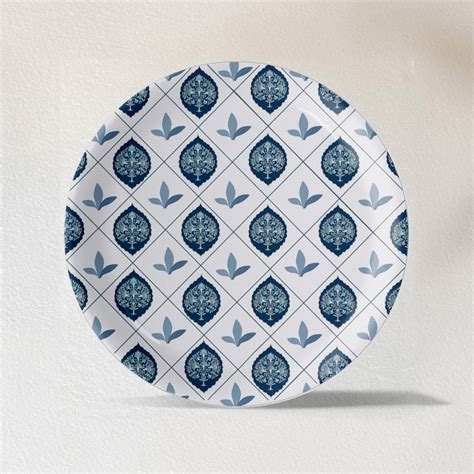 Elegant Blue and White Plate Blue Pottery Inspired symmetry tree flora ...